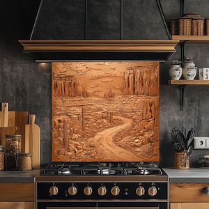 Desert Canyon Tempered Glass Kitchen Backsplash: Rustic Southwestern Decor