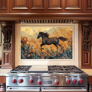 Horse Tempered Glass Kitchen Backsplash: Modern Kitchen Decor