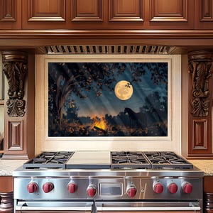 Night Horse Tempered Glass Kitchen Backsplash: Heat Resistant Stove Art
