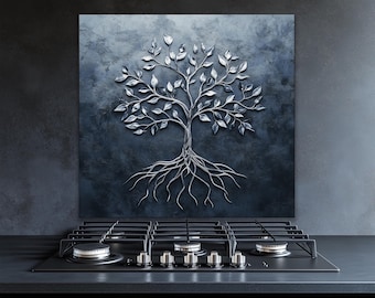 Tree of Life Kitchen Backsplash, Glass Kitchen Backsplash Panel, Unique Oven Backsplash, Cooker Splashback, Backsplash Ideas