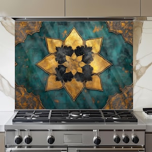 Moroccan Tempered Glass Stove Backsplash: Heat Resistant Kitchen Panel