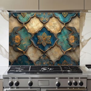Moroccan Tempered Glass Kitchen Backsplash: Rustic Stove Protection