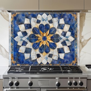 Derrière le dosseret de poêle, crédence en verre trempé de style marocain pour les cuisines, dosseret de cuisinière, décoration de dosseret de cuisine