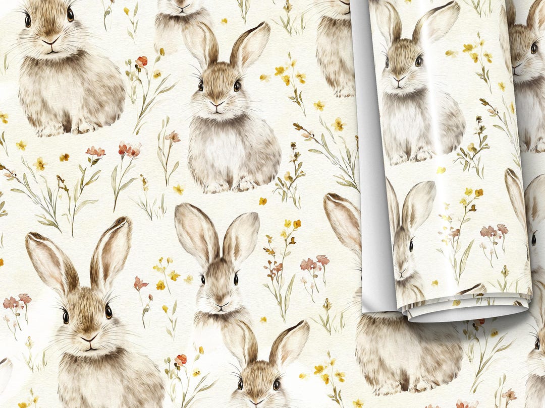 Old Fashioned Rabbits Gift Wrap Easter Vintage Illustration, Floral ...