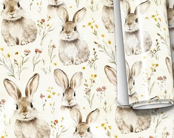 Old Fashioned Rabbits Gift Wrap - Easter Vintage Illustration, Floral Gift Wrap Paper, Nature Custom Gift Paper