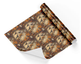 Cadeaupapier zangvogels op vensterbank, cadeaupapier herfst, cadeaupapier herfst
