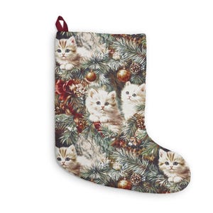 Antique Kitties Christmas Stocking - Animals Christmas Painting, Cat Stocking, Cats Plush Holiday Stocking