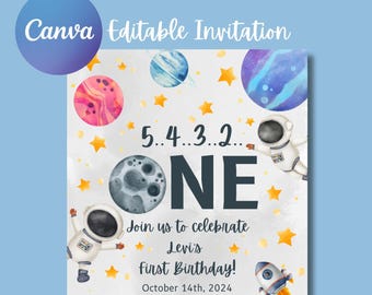 5..4..3..2..ONE Space Themed Birthday Invitation