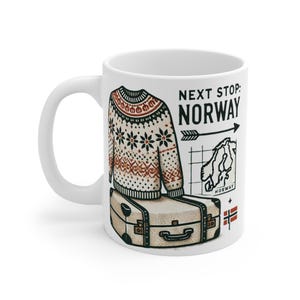 Norway Mug, Next Stop Norway, Norwegian Flag Mug, Viking Mug, Cute Coffee Mug Gift, Scandinavia Coffee Cup Mug, Scandi Mug, relocating