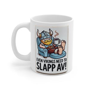 Norway Mug, Vikings Slapp Av, Norwegian Flag Mug, Viking Mug, Cute Coffee Mug Gift, Scandinavia Coffee Cup Mug, Scandi Mug