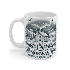 Norway Mugs, White Christmas in Norway, Norwegian Flag Mug, Viking Mug, Cute Coffee Mug Gift, Scandinavia Coffee Cup Mug, Scandi Mug