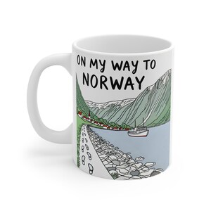 Norway Mug, On My Way To Norway, Norwegian Flag Mug, Viking Mug, Cute Coffee Mug Gift, Scandinavia Coffee Cup Mug, Scandi Mug, relocating