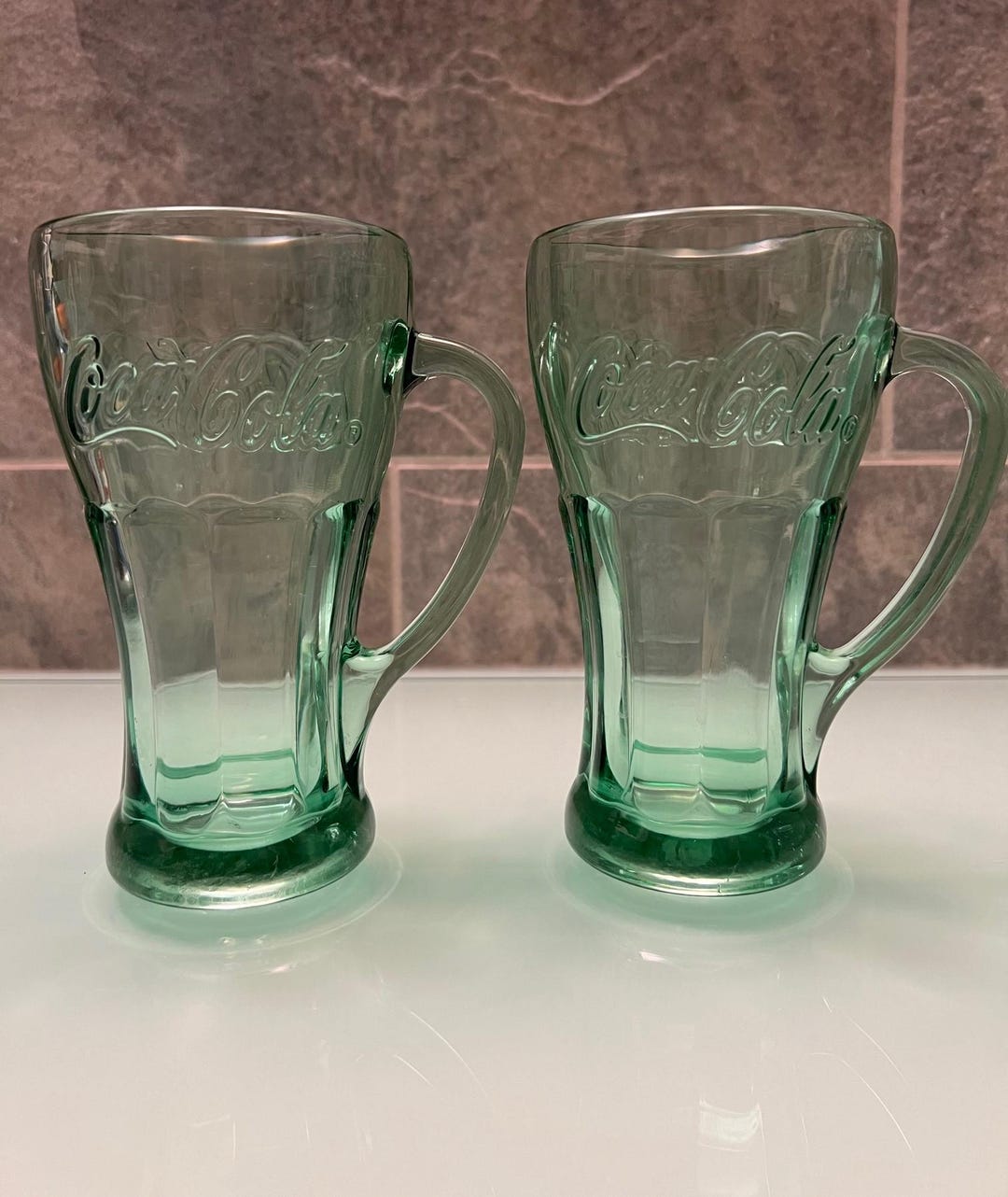 Libby Vintage Green Coca-cola Glasses (2) 13 Oz Glasses With Handles ...