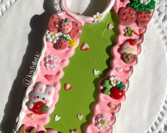 Kawaii Strawberry Decoden Phone Case - Handmade Phone Case - Custom Phone Case - Decoden Cream Glue - Phone Case For All Models