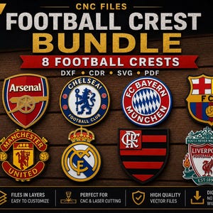 Football Crest Bundle | 8 SVG Dxf CNC Files | Layered Vector Designs for Laser Cut & CNC Router