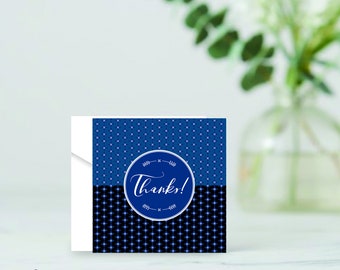 Thank You Note Card in Blue Geometric Flowers. 100 Quantity
