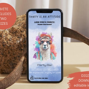 30. Digital Geburtstagseinladung Vorlage Lama Dreißig Party Einladen Bearbeitbare Vorlage elektronisch Jedes Alter Look, der Dreißig B-Tag Evite ist