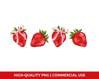 Strawberry Coquette PNG, Vintage Strawberry PNG, Summer Strawberry PNG, Aesthetic Fruit Png, Retro Cottagecore Clipart, Spring Floral Png