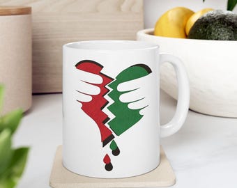 Broken Heart Palestine Ceramic Mug — Custom 11oz & 15oz