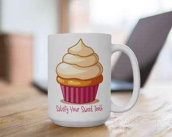 Ceramic Cupcake Illustration Mug | Dessert Art Coffee Cup (11oz or 15oz)