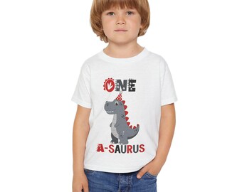 One A-Saurus Toddler T-Shirt — Personalized 1st Birthday Dino Tee