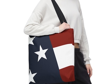 American Flag Canvas Tote | Patriotic USA Shoulder Bag, Reusable Market Tote