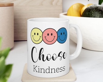 Choose Kindness Mug | Smiley Face Ceramic Coffee Cup 11oz 15oz