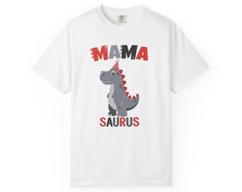 Mama Saurus T-Shirt | Dinosaur Mom Graphic Tee, Dino Footprint Back