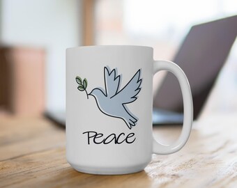 Peace Dove Ceramic Mug | Dove with Olive Branch, 11oz 15oz
