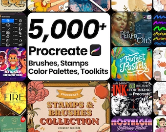 Plus de 5 000 pinceaux et tampons Procreate : palettes de couleurs, boîtes à outils (téléchargement numérique)