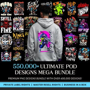 Ultimate POD Designs Mega Bundle, Latest Streetwear Tshirt Bundle, T-Shirt Print Design, Hip Hop T-Shirt, Pop Culture, T-Shirt Pod Design