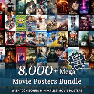 Movie Posters Mega Collection Over 8000 Movies  High Resolution Movie Poster Set, Bonus Minimal Movie Posters, Classic Movie Poster Prints