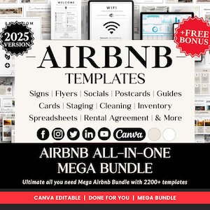 Airbnb Host Template Bundle: Signs, Checklists, Social Media (Canva Editable)