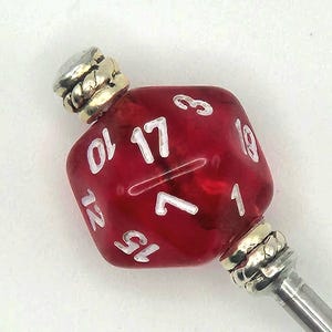 Ruby Crystal Shard Mini D20 Hair Stick, Polyhedral RPG Dice Custom Length Stainless Steel Updo Pin, Sturdy Nerdy Gamer Bun Holder