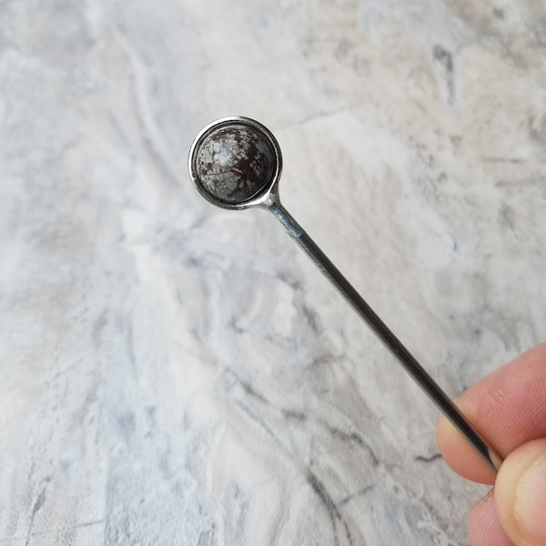 12mm Steel Hair Stick with Caged Gemstone