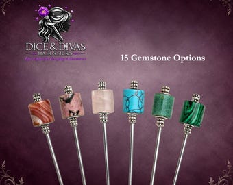16mm Sovereign Destiny Gemstone Hair Stick Series, Handmade Custom Length Stainless Steel Updo Pin, Modern Medieval Fantasy Bun Holder