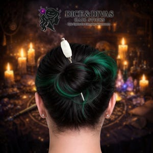 White Crystal Quartz Diva Sigil Hair Stick — Epic Presence Gemstone Icon Updo Pin, Modern Medieval Custom Length Stainless Steel Bun Holder