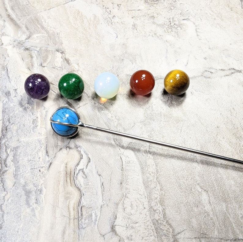 NEW STONES! 16mm Steel Hair Stick with Caged Gemstone