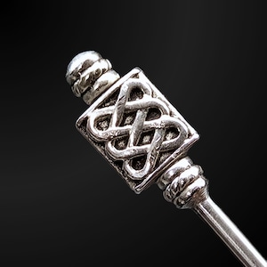 Highland Knot Stainless Steel Hair Stick, Custom Length Engraved Metal Updo Pin, Strong Secure All Day Bun Holder for Thick or Thin Locks
