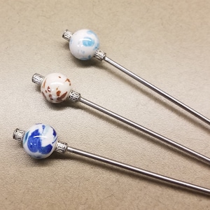Steel Hair Stick with Lampworked Glass Abstract Design