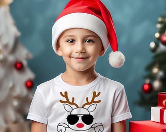 Reindeer Sunglasses Toddler Tee, Custom Christmas Shirt, Kids Holiday Gift, Personalized Child Apparel, Little Boy Christmas shirt