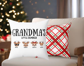 Personalized Grandma Little Reindeer pillow, Holiday gift with grandkids name