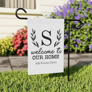 Garden Flag, Personalized Address Last Name Initial Outdoor Banner, House Yard Sign, Custom Monogram Garden Decoration, Home Welcome Flag,
