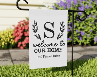 Garden Flag, Personalized Address Last Name Initial Outdoor Banner, House Yard Sign, Custom Monogram Garden Decoration, Home Welcome Flag,