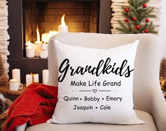 Grandkids Make Life Grand Faux Suede Pillow - Customized Christmas Present