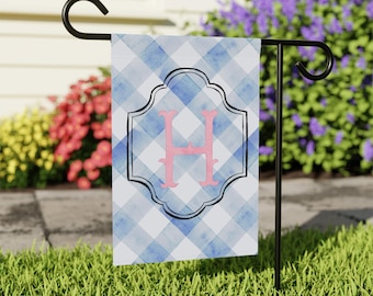 Garden Flag, Personalized Preppy Blue and Pink, Spring Banner, House Flag, Outdoor Decor