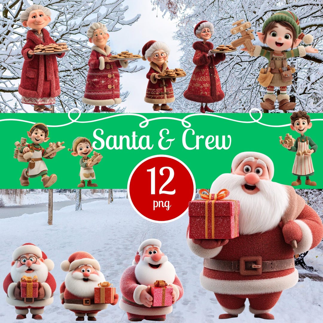 3D Santa Claus Clipart Bundle | Christmas PNG Graphics (digital ...