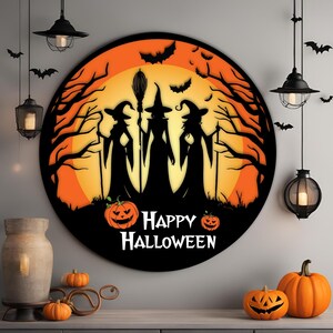 Three Witches Halloween Door Sign, Laser-Cut Wall Art, Spooky Porch Decor (Digital Download)