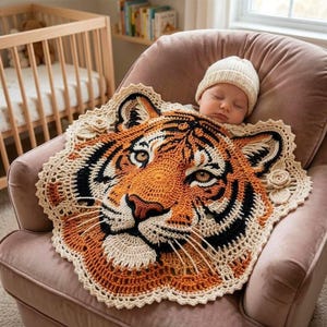Tiger Rug Pattern, 920mm Crochet Animal PDF Tutorial