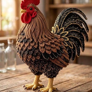 Haakpatroon voor een haan (PDF), 35 cm (14 inch) - Handleiding voor een amigurumi boerderijdier (gemiddeld niveau)